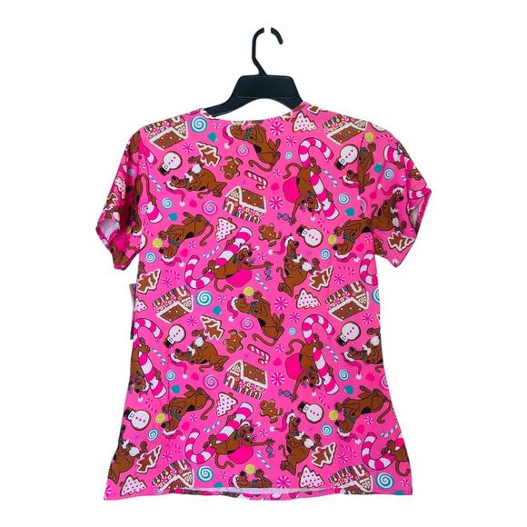 4202 Christmas Scooby Doo Scrub Tops Large Multi Womens V-Neck Lot of 3 Holiday - Picture 5 of 11